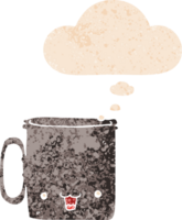 tasse de dessin animé et bulle de pensée dans un style texturé rétro png