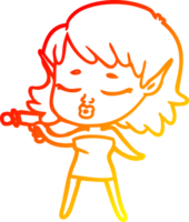 warm gradient line drawing pretty cartoon alien girl with ray gun png