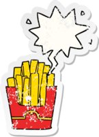 cartoon junk food fries and speech bubble distressed sticker png