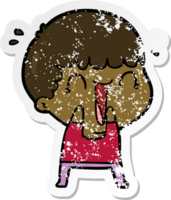 distressed sticker of a laughing cartoon man png