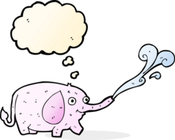 cartoon funny little elephant squirting water with thought bubble png