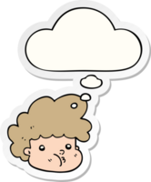 cartoon boy and thought bubble as a printed sticker png