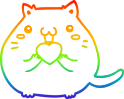 ligne de gradient arc-en-ciel dessinant un chat de dessin animé mignon amoureux png