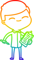 desenho de linha de gradiente de arco-íris desenho animado homem sorridente com placa de clipe png