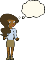 cartoon woman shrugging shoulders with thought bubble png