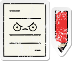 distressed sticker of a cute cartoon test paper png