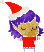 desenho retrô de uma elfa usando chapéu de papai noel png