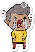 distressed sticker of a cartoon crying man png