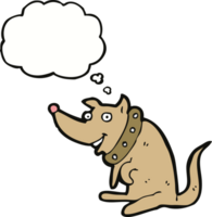 cartoon happy dog in big collar with thought bubble png