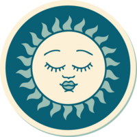 tattoo style sticker of a sun with face png