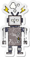 pegatina angustiada de un lindo robot de dibujos animados png