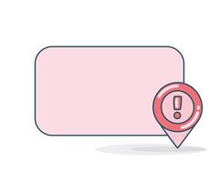 a pink pin with a red exclamation mark on it vector