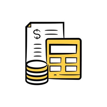 un calculadora y un apilar de monedas son siguiente a un documento vector