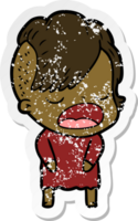 distressed sticker of a cartoon cool hipster girl talking png