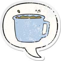 cartoon coffee cup and speech bubble distressed sticker png