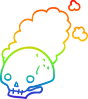 rainbow gradient line drawing cartoon dusty old skull png