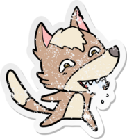 distressed sticker of a cartoon hungry wolf png