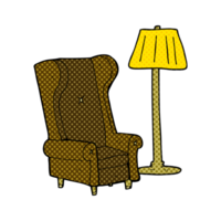 comico libro stile cartone animato lampada e vecchio sedia png