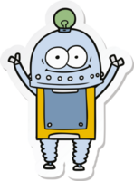 sticker of a happy carton robot with light bulb png