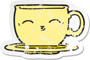 distressed sticker of a cartoon tea cup png