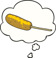 hot-dog de dessin animé sur un bâton et une bulle de pensée png