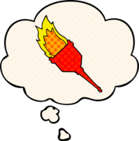 cartoon flaming torch and thought bubble in comic book style png