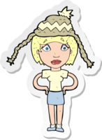 sticker of a cartoon woman wearing winter hat png