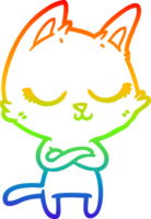 rainbow gradient line drawing calm cartoon cat png