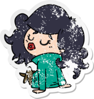 distressed sticker cartoon of cute kawaii girl png