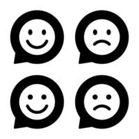 sonrisa y triste emoji icono en habla burbujas contento y infeliz emoticon concepto vector