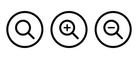 Search and zoom icon on circle line. Magnifying glass concept vector