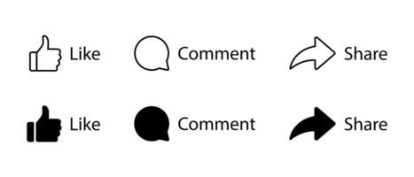 Like, comment, and share icon in generic style. Social media communication post elements vector