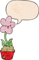 fleur de dessin animé mignon et bulle de dialogue dans un style de texture rétro png