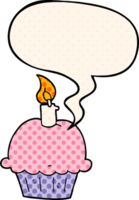 cartoon birthday cupcake and speech bubble in comic book style png