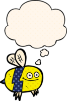 cartoon bee and thought bubble in comic book style png