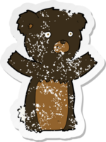 adesivo retrô angustiado de um filhote de urso preto de desenho animado png