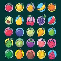 a set of fruit icons in a circle vector