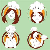 cuatro diferente tipos de mujer cocineros y cocineros vector