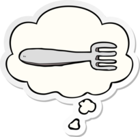 cartoon fork and thought bubble as a printed sticker png