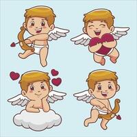 cute cupid boy with heart, bow and arrow, angel and cloud illustration vector