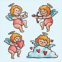 linda dibujos animados Cupido con alas y corazón ilustración vector