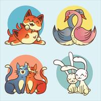 cute animals and birds set of stickers vector