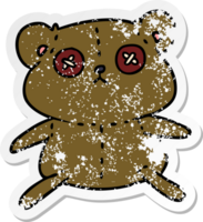 distressed sticker cartoon of a cute stiched up teddy bear png