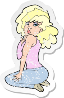 retro distressed sticker of a cartoon woman posing png