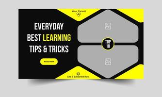 Fully editable thumbnail banner design, creative learning tips and tricks cover banner design, learning techniques thumbnail design vector