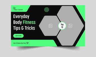 Body fitness and gym tips and tricks cover banner design, daily fitness techniques thumbnail banner design, fully editable eps 10 file format vector