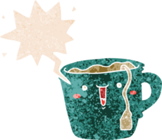 söt tecknad kaffekopp och pratbubbla i retro texturerad stil png