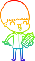 rainbow gradient line drawing happy cartoon boy png