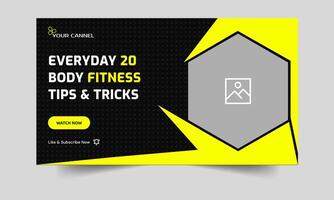 Body fitness tips and tricks thumbnail design, creative yoga and fitness cover banner design, customizable eps 10 file format vector