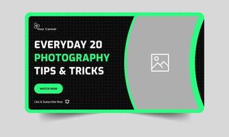 Trendy photography tips and tricks cover banner design, photo shoot thumbnail banner design, fully editable eps 10 file format vector